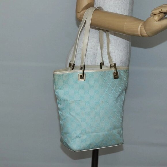 GUCCI GG Canvas Tote Bag Light Blue Gold 002 1099 Auth 130091 - Picture 3 of 16
